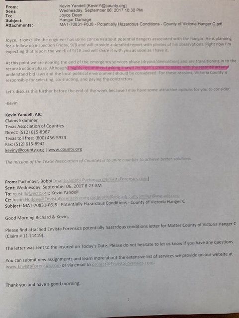 TAC Email to Victoria County, Sept. 6, 2017